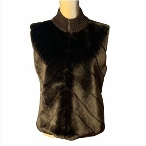 Vintage Designers Originals Faux Fur Zip-Up Vest Brown Size Medium